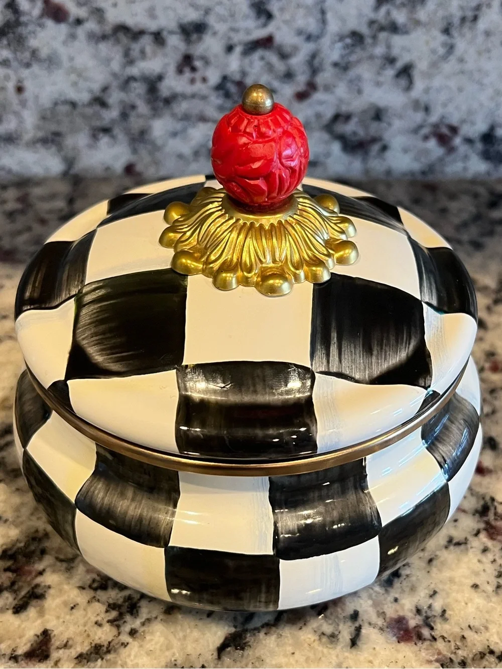 Mackenzie-Childs Courtly Check Squashed Pot. Like New!